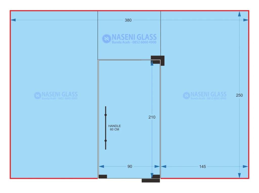 Partisi Kaca 12 mm Tempered - 1 pintu